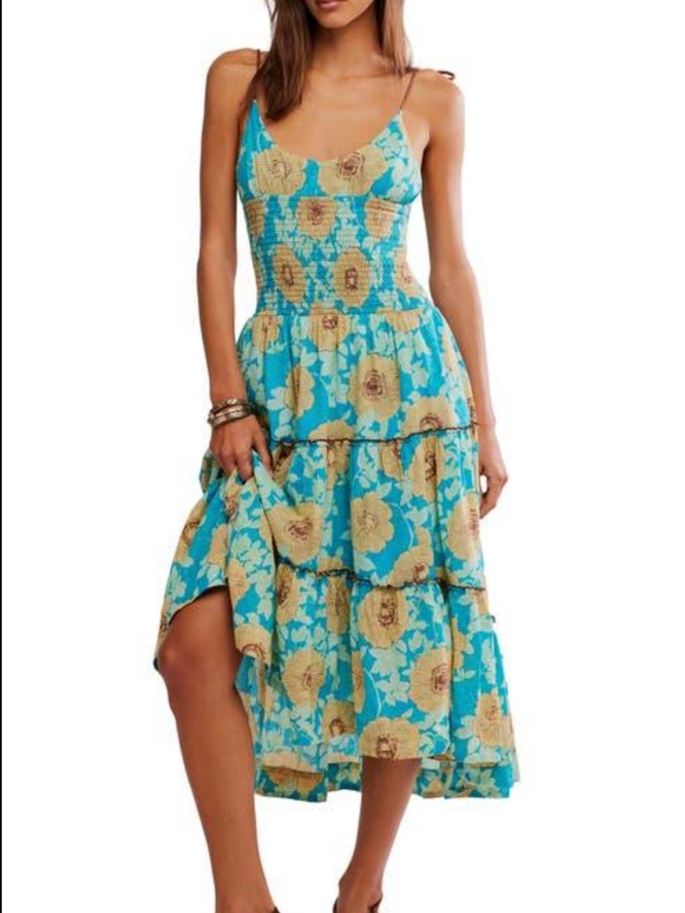 NWT Free People Adriel Tie Strap Tiered Midi Dress